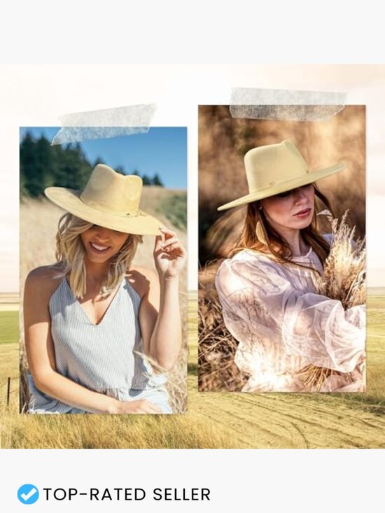 Wide Brim Felt Fedora Hat - Boho Western Unisex Adjustable main image 7